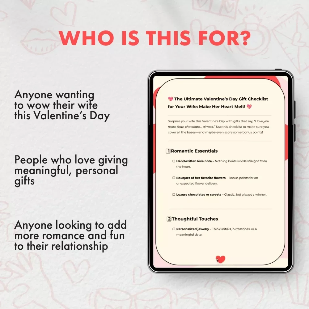 The Ultimate Valentine’s Day Gift Checklist for Your Wife: Make Her Heart Melt! | Romantic Valentines Day Gifts for Wife | Digital Download Printable Gift Guide