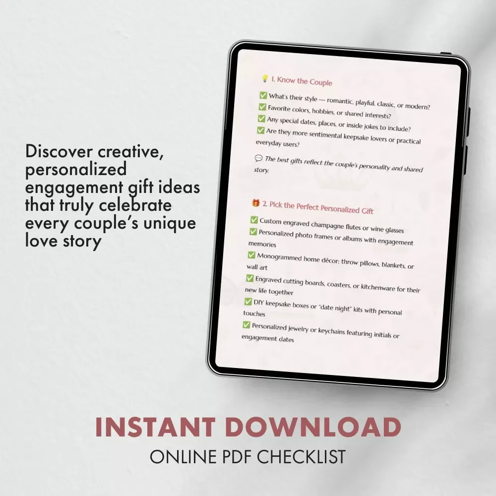 Engagement Gifts That Wow Every Couple | Personalized Engagement Gifts Checklist | Digital Download Guide for Thoughtful Gift-Givers, Wedding Planners & Friends
