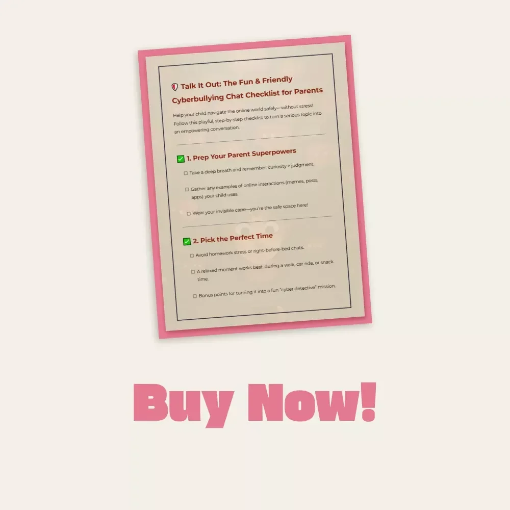 Talk It Out: The Fun & Friendly Cyberbullying Chat Checklist for Parents | Digital Download Guide on How to Talk to Your Child About Cyberbullying | Printable Parenting Resource for Open Conversations