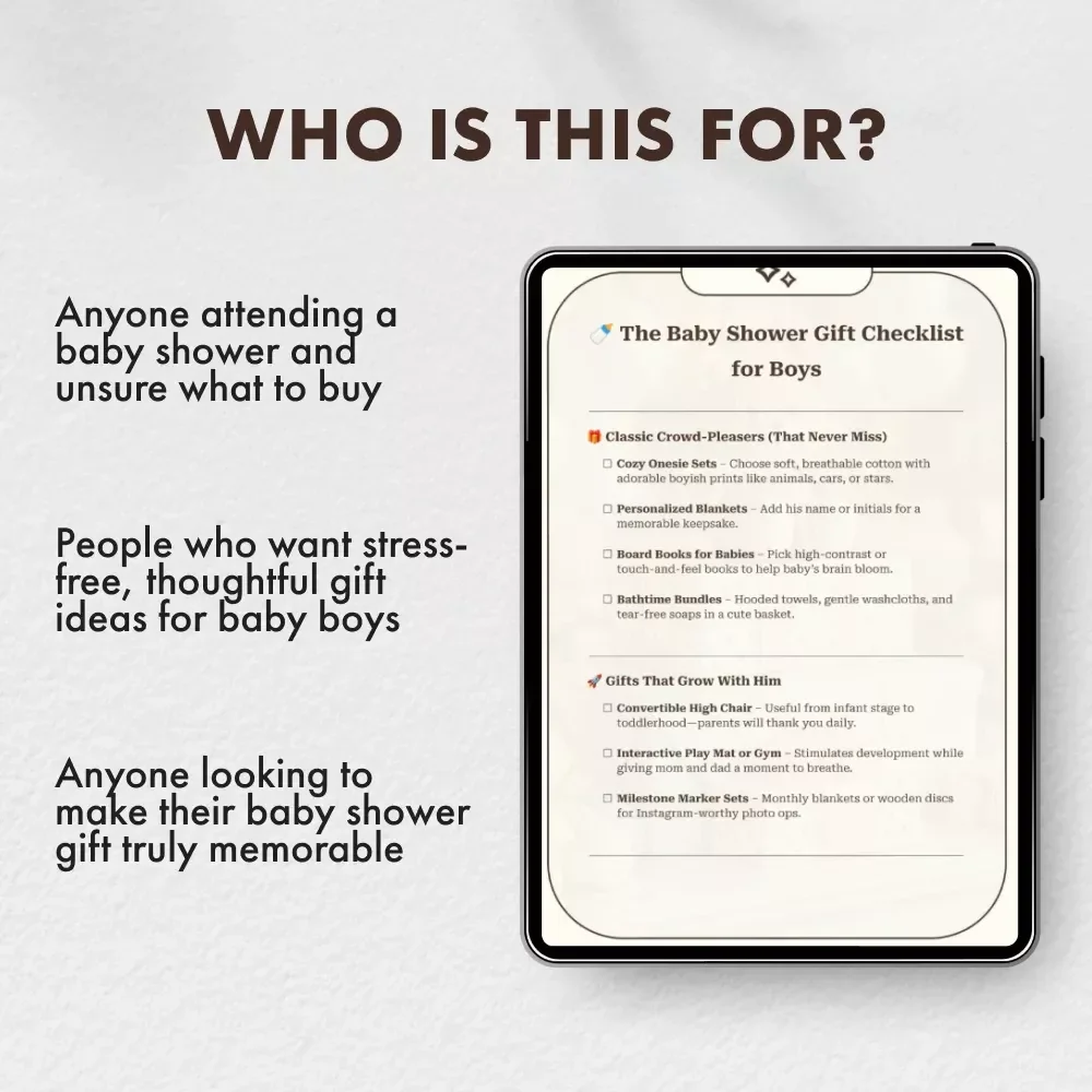 The Baby Shower Gift Checklist for Boys | Printable Baby Shower Guide | Digital Download eBook for New Parents, Gift Givers & Friends | Instant PDF Download