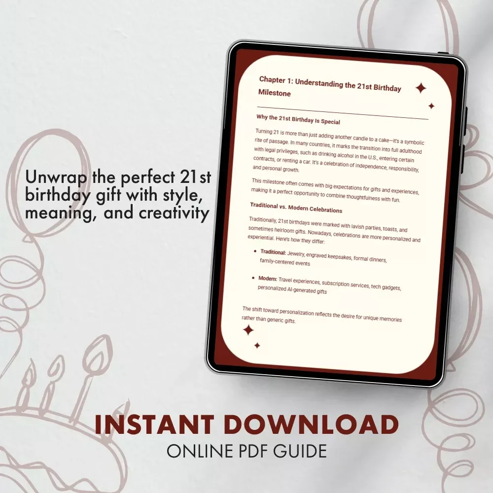 Turning 21 in Style: The Ultimate Guide to Unforgettable Birthday Gifts | Gift Suggestions for 21st Birthday | Digital Download eBook for Unique, Personalized, and Trendy 21st Birthday Gift Ideas