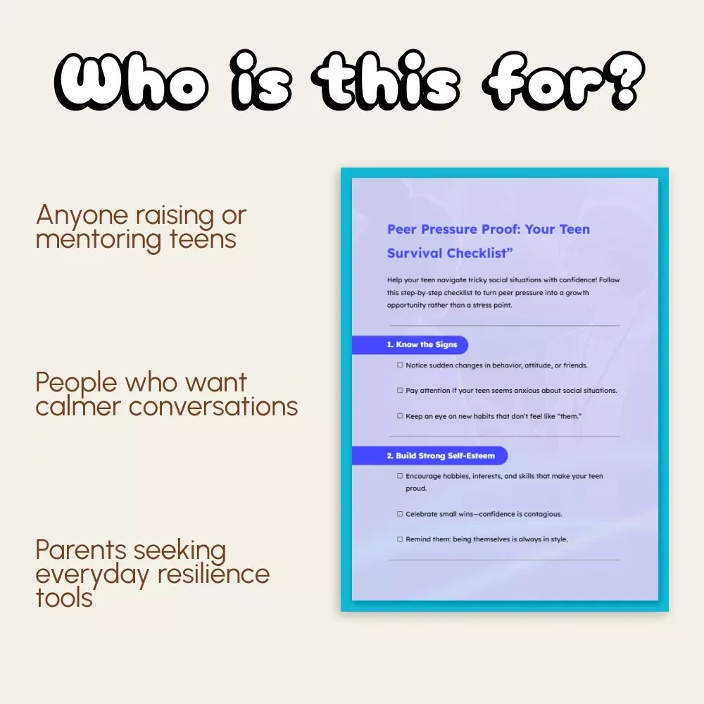 Peer Pressure Proof: Your Teen Survival Checklist | Digital Download Guide for Parents & Teens | How to Handle Teenage Peer Pressure Toolkit