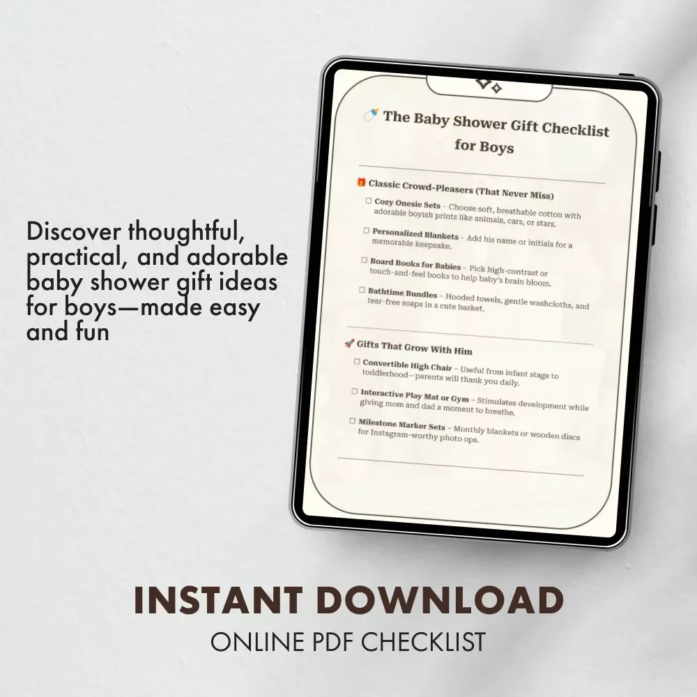 The Baby Shower Gift Checklist for Boys | Printable Baby Shower Guide | Digital Download eBook for New Parents, Gift Givers & Friends | Instant PDF Download