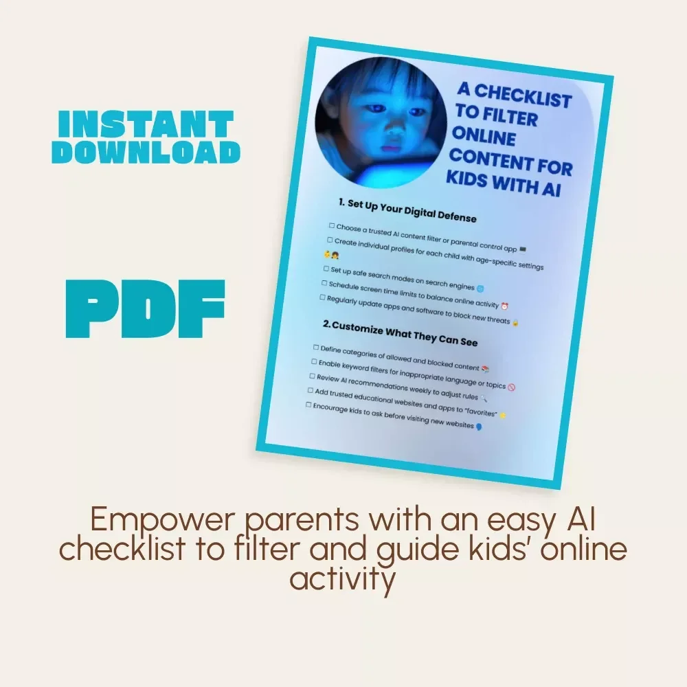 A Checklist to Filter Online Content for Kids with AI | Printable Digital Download | Parental Control & Online Safety Guide for Families