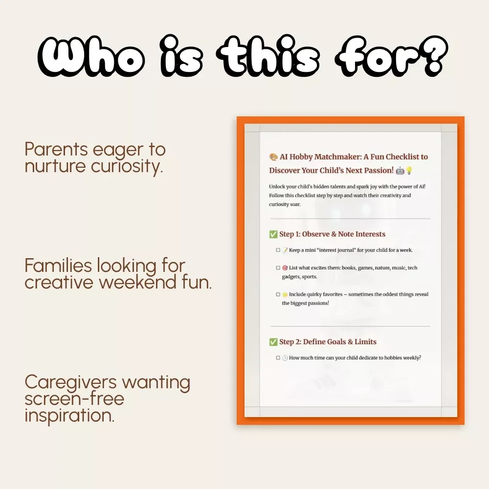 AI Hobby Matchmaker: A Fun Checklist to Discover Your Child’s Next Passion! | Digital Parenting Guide | How to Use AI to Suggest Hobbies for Your Child | Printable Family Activity Checklist
