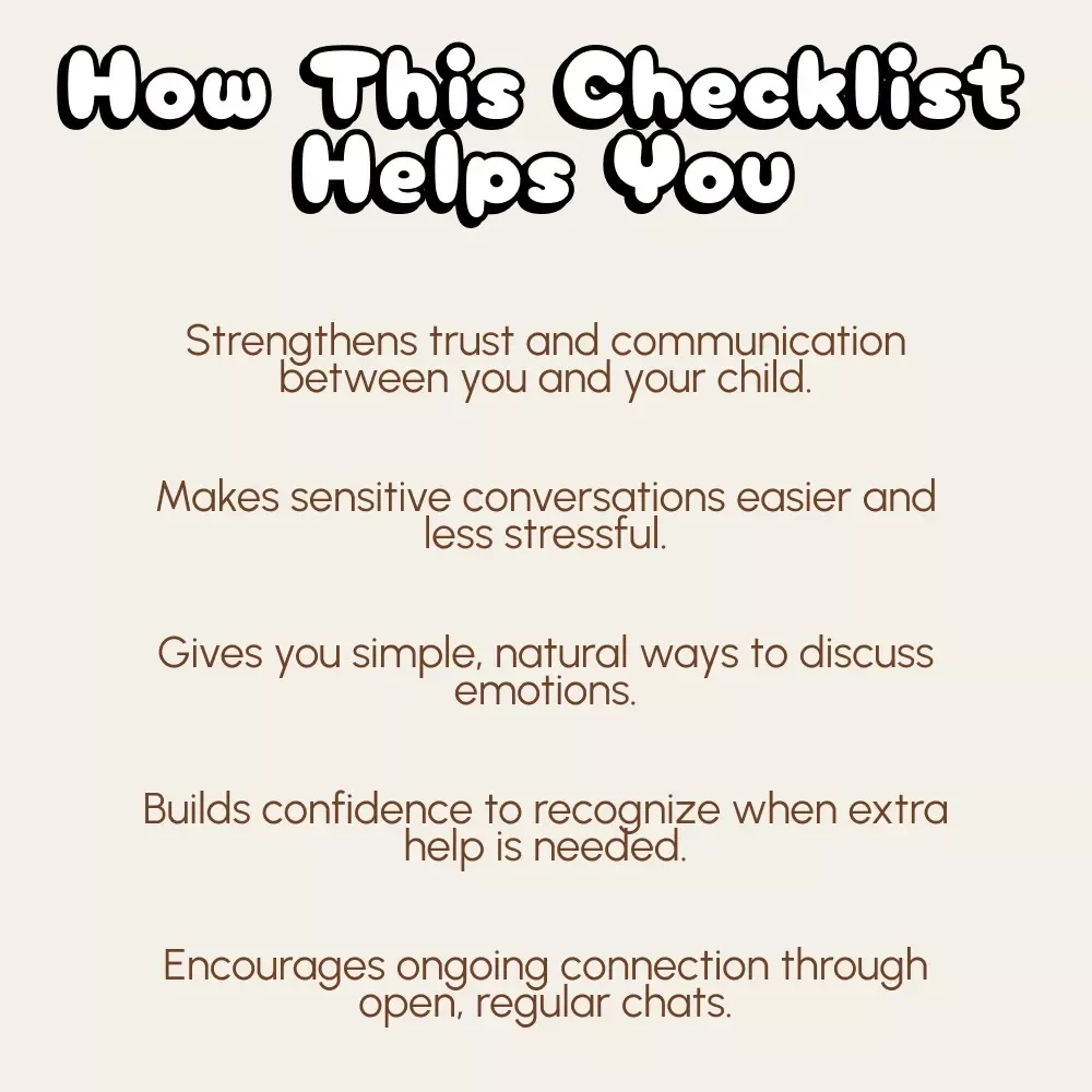 Your Parent’s Checklist for Mental Health Chats | Digital Guide for Parents | How to Talk to Your Child About Mental Health | Printable Family Communication Tool