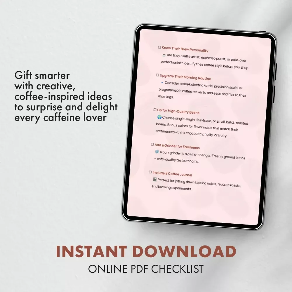 Brew Up the Perfect Surprise | Printable Checklist for Creating the Ultimate Gift for Coffee Lover | Digital Download Coffee Gifting Guide