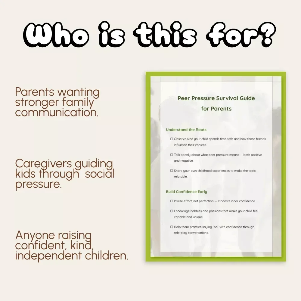Peer Pressure Survival Guide for Parents | Printable Checklist for Moms & Dads | How to Handle Children's Peer Pressure | Digital Download Parenting Resource