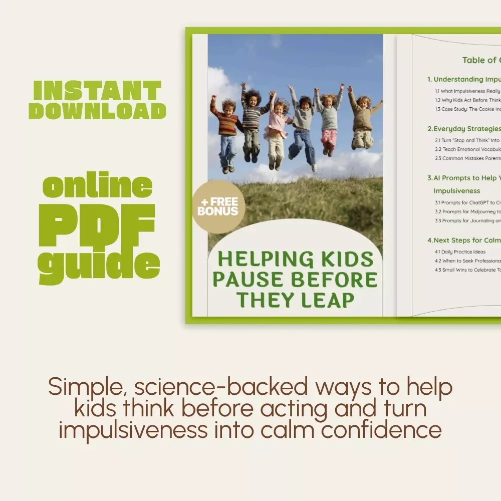 Helping Kids Pause Before They Leap | Printable Parenting Guide on How to Handle Children's Impulsiveness | Digital Download for Mindful Parenting, Emotional Regulation & Calm Behavior