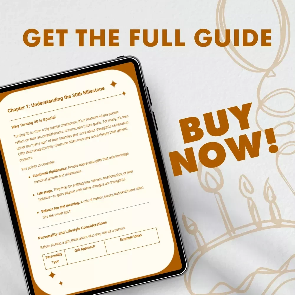 Turning 30 in Style: The Ultimate Guide to Unforgettable Birthday Gifts | Digital Download | 30th Birthday Gift Ideas Guide for Her, Him & Friends