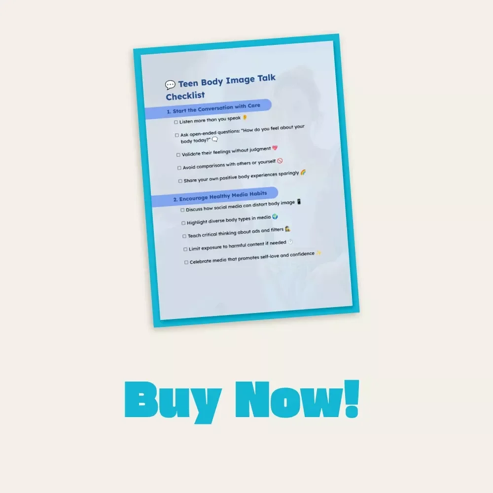 Teen Body Image Talk Checklist | Printable Digital Download | How to Talk to Your Teen About Body Image | Positive Parenting Guide for Healthy Conversations
