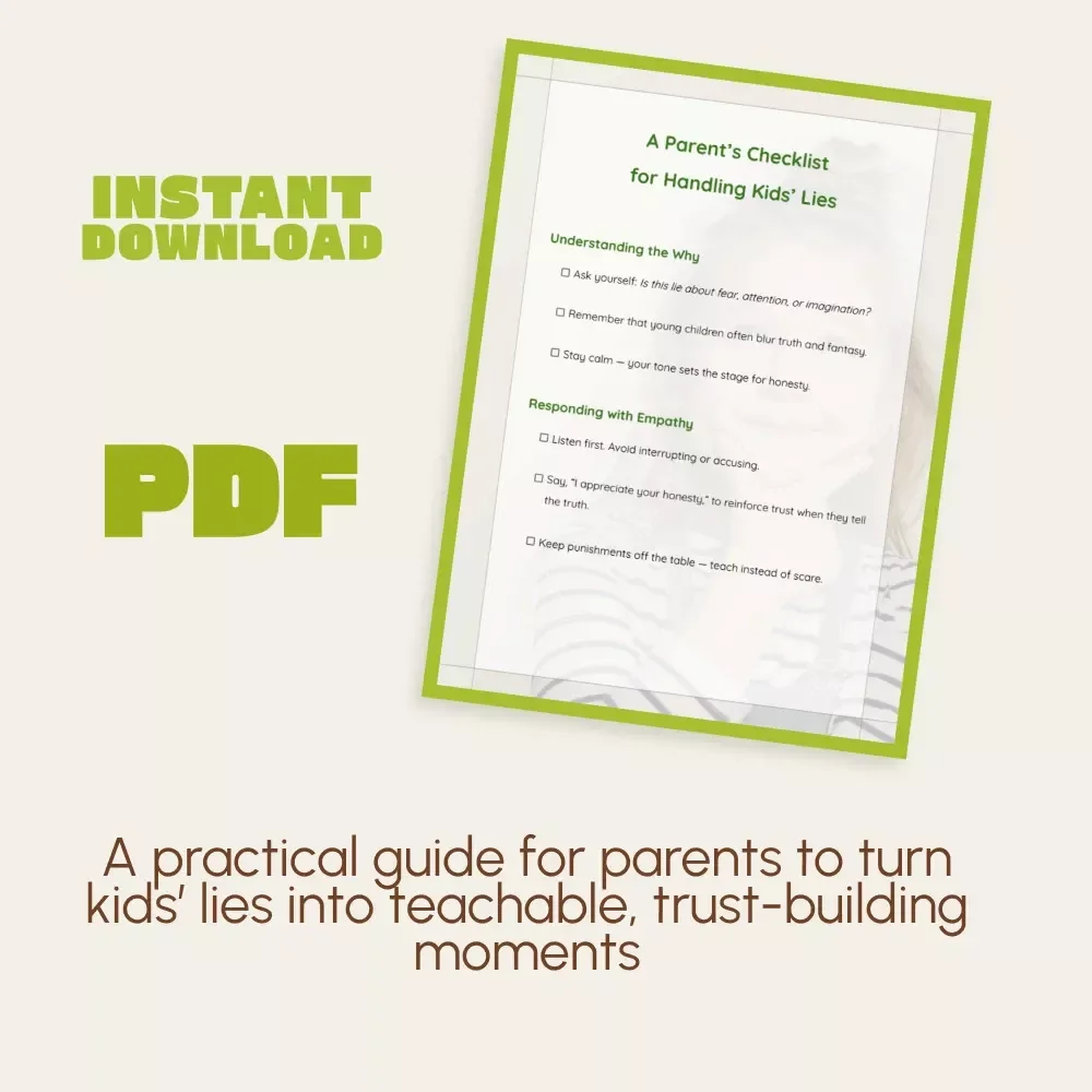 A Parent’s Checklist for Handling Kids’ Lies | Digital Parenting Guide for How to Handle Children's Lying | Printable PDF for Gentle, Honest Conversations