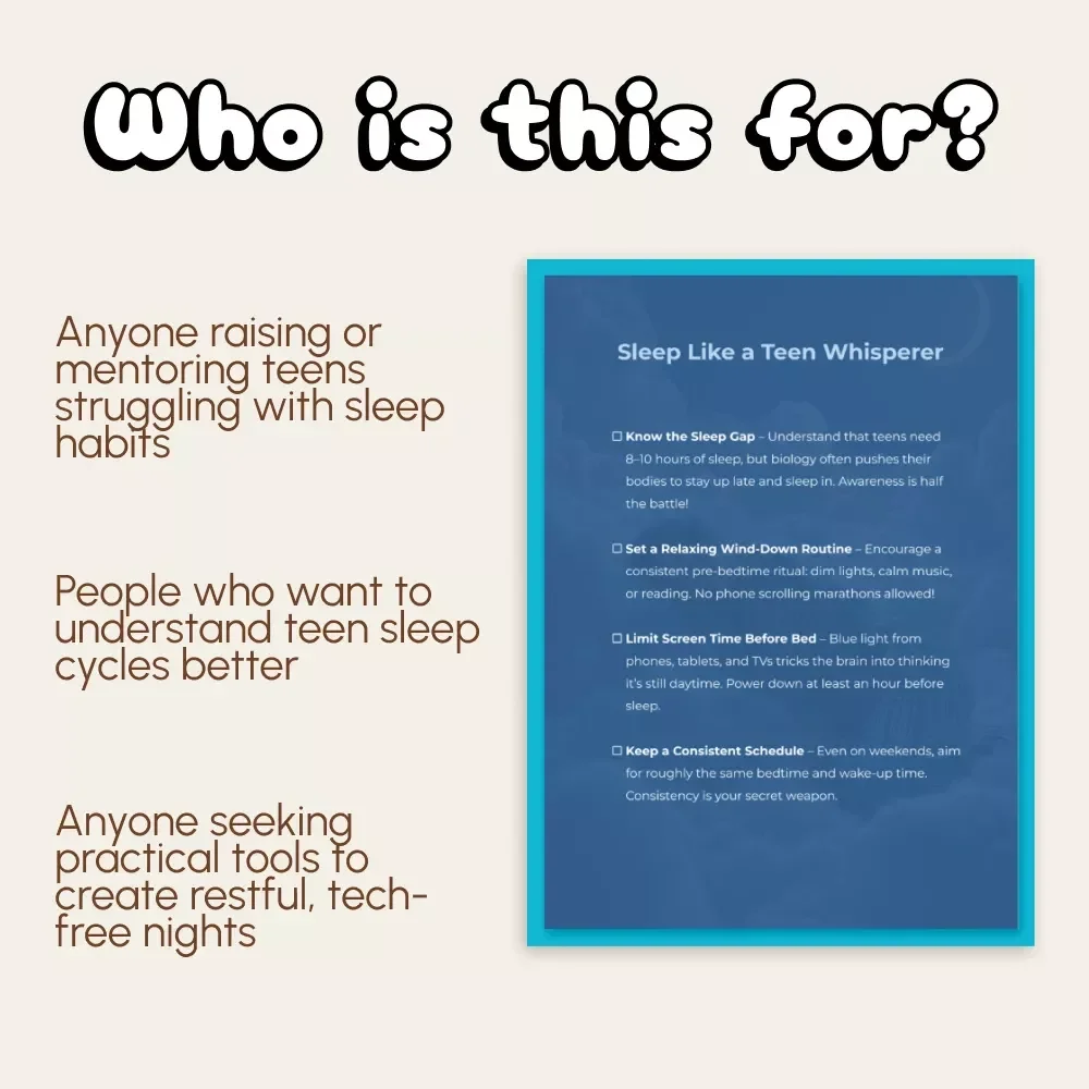 Sleep Like a Teen Whisperer – Digital Guide for Parents & Teens | Better Teen Sleep Habits | Sleep Hygiene eBook | Printable Checklist for Healthy Rest