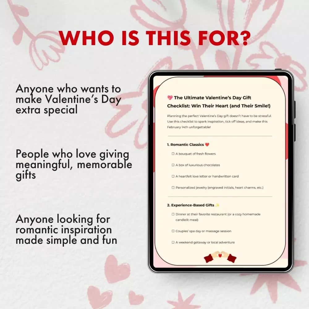 The Ultimate Valentine’s Day Gift Checklist: Win Their Heart (and Their Smile!) | Romantic Gift Ideas | Valentine’s Day Guide | Digital Download for Couples | Perfect Valentine’s Day Planner for Him or Her