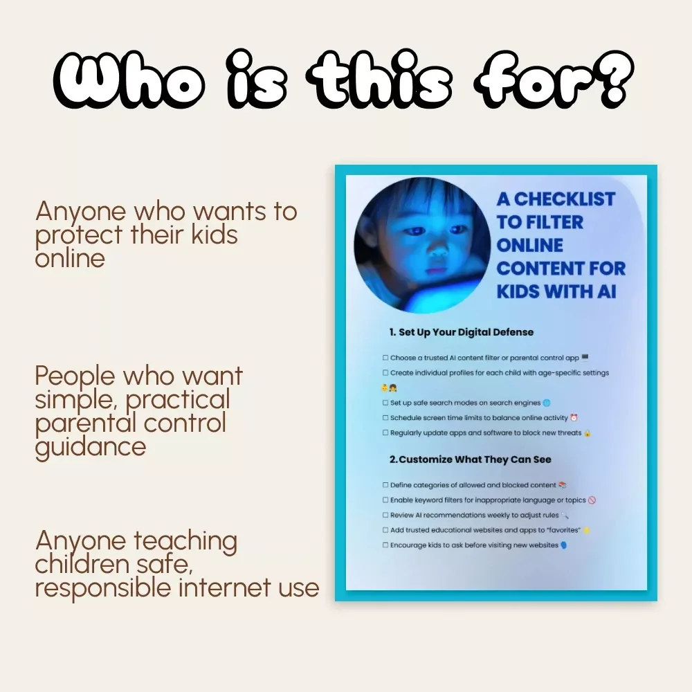 A Checklist to Filter Online Content for Kids with AI | Printable Digital Download | Parental Control & Online Safety Guide for Families