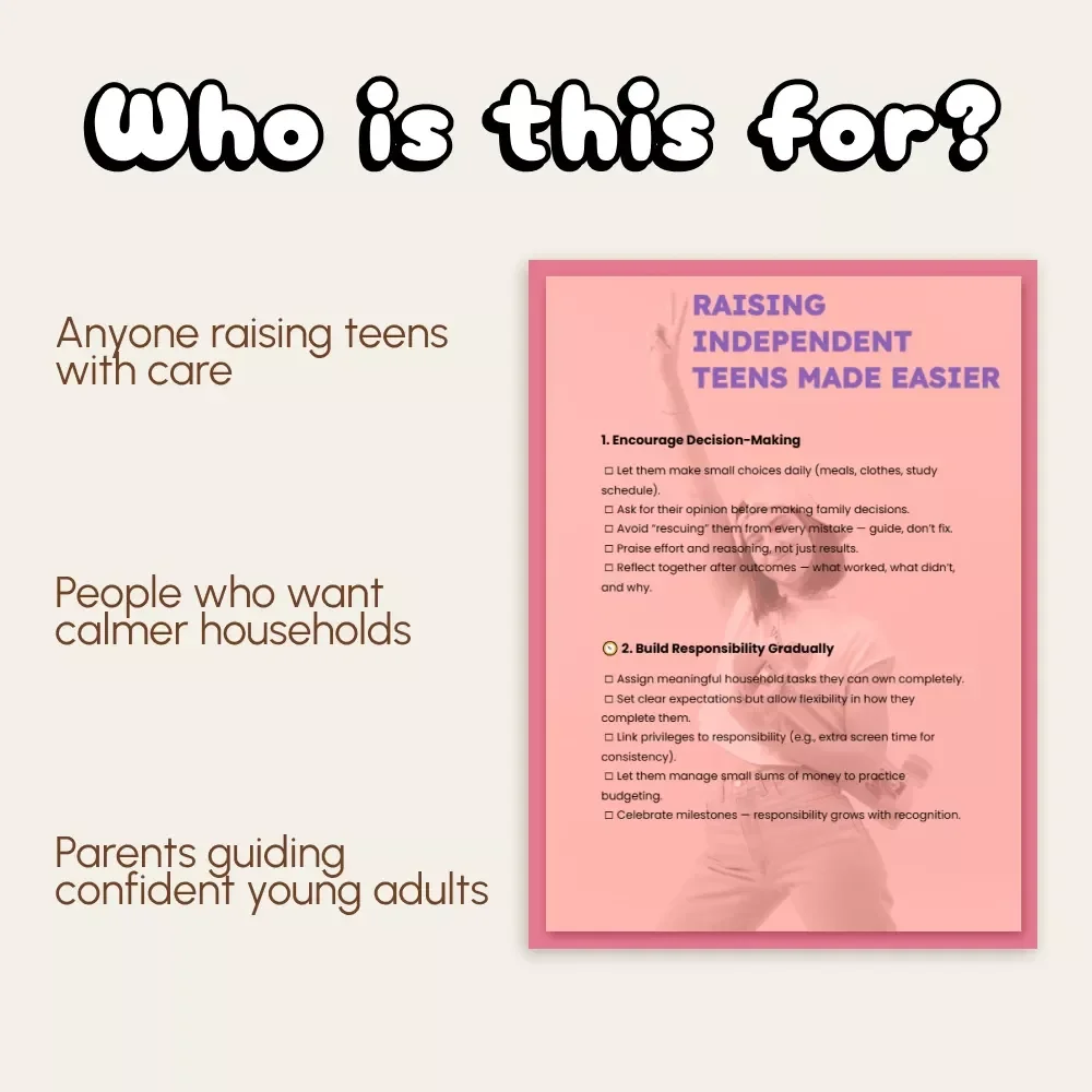 Raising Independent Teens Made Easier | Printable Parenting Checklist for How to Support Your Teen's Independence | Digital Download Guide for Parents