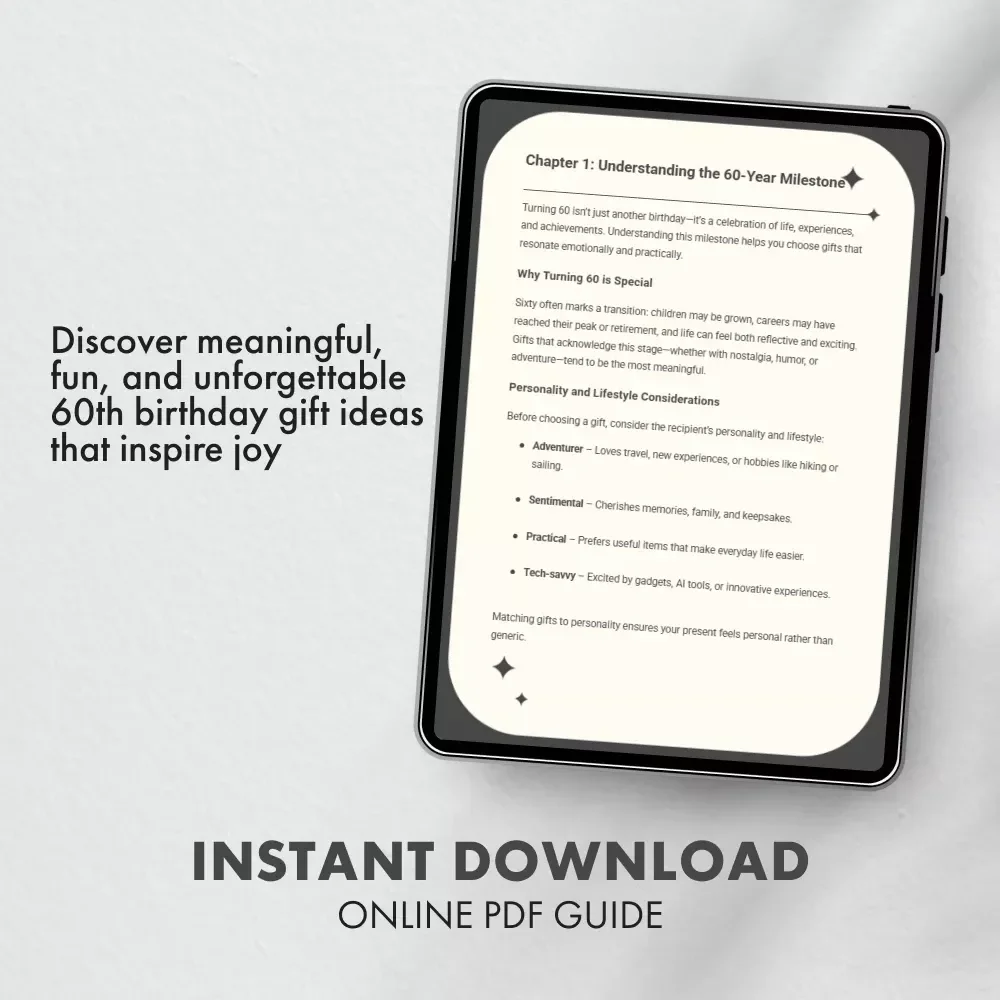 Celebrating 60 in Style: The Ultimate Guide to Memorable 60th Birthday Gifts | Digital Download eBook for Unique 60th Birthday Gifts, Ideas & Inspiration