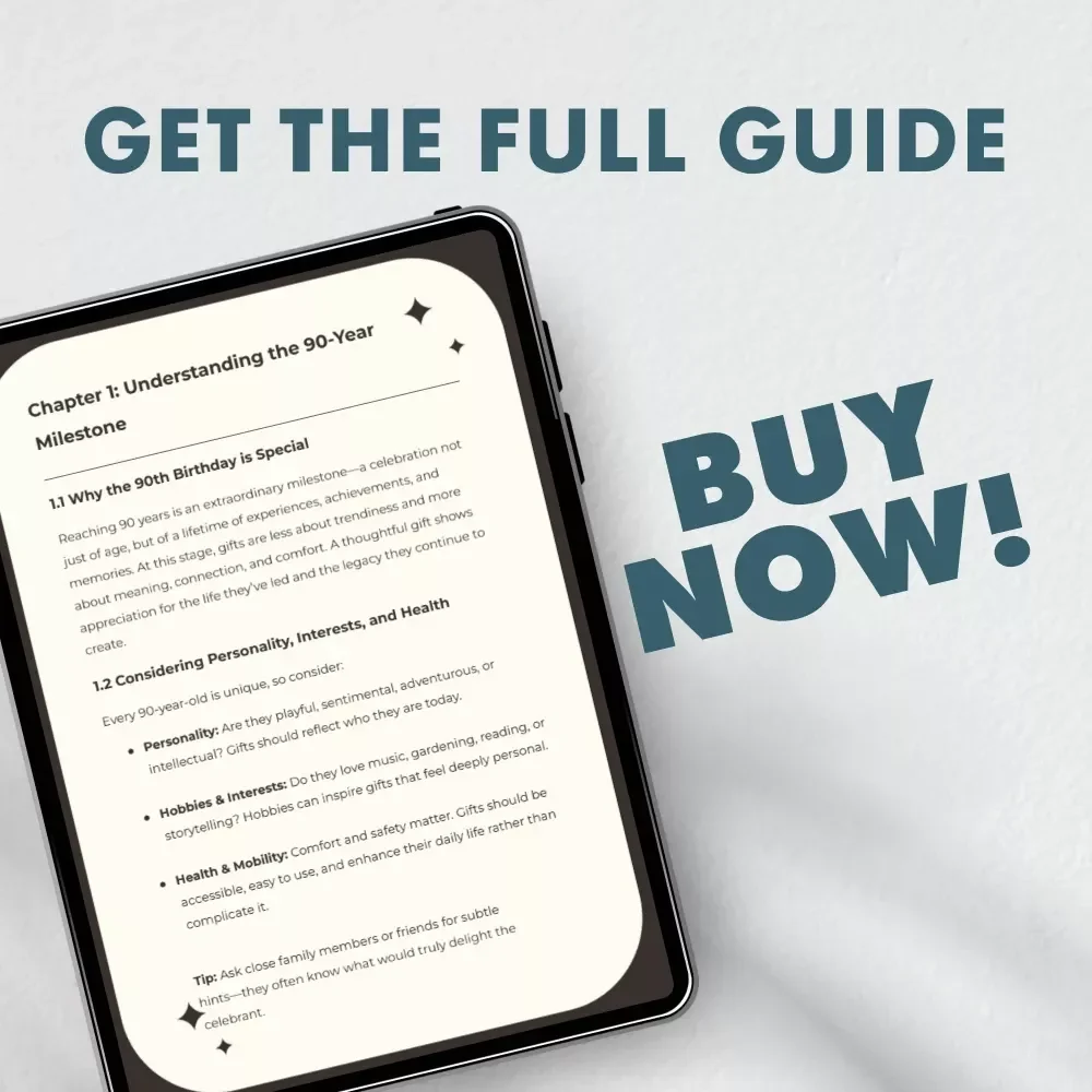 Celebrating 90 Years: Thoughtful and Memorable Gift Ideas for a Remarkable Milestone | 90th Birthday Gift Ideas Guide | Digital Download for Unique Senior Gifts