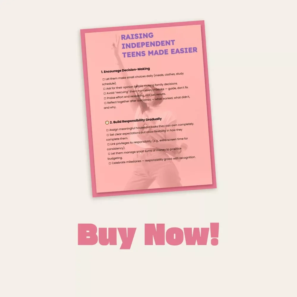 Raising Independent Teens Made Easier | Printable Parenting Checklist for How to Support Your Teen's Independence | Digital Download Guide for Parents