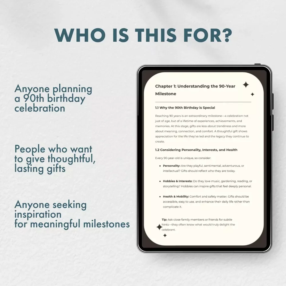 Celebrating 90 Years: Thoughtful and Memorable Gift Ideas for a Remarkable Milestone | 90th Birthday Gift Ideas Guide | Digital Download for Unique Senior Gifts