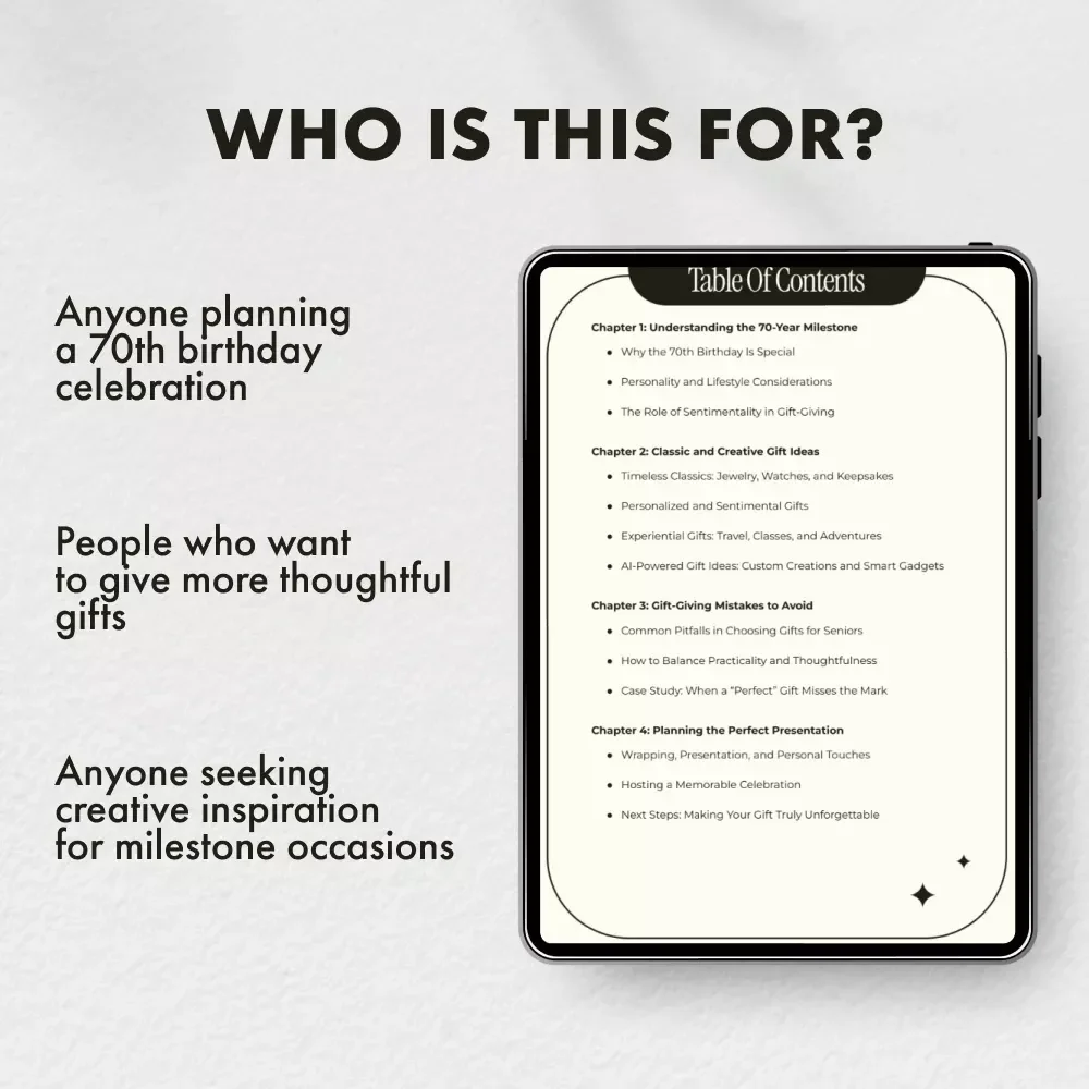Celebrating 70 Years: The Ultimate Guide to Thoughtful Birthday Gifts | Meaningful 70th Birthday Gifts Ideas for Mom, Dad, Grandma, Grandpa, or Friends | Digital Download Guide