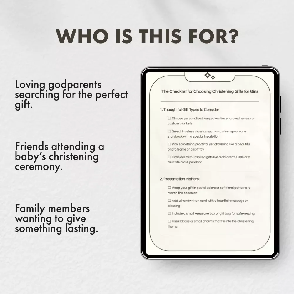 The Checklist for Choosing Christening Gifts for Girls | Printable Digital Download | Thoughtful Gift Guide for Godparents, Family & Friends | Christening Gift Ideas for Girls eBook