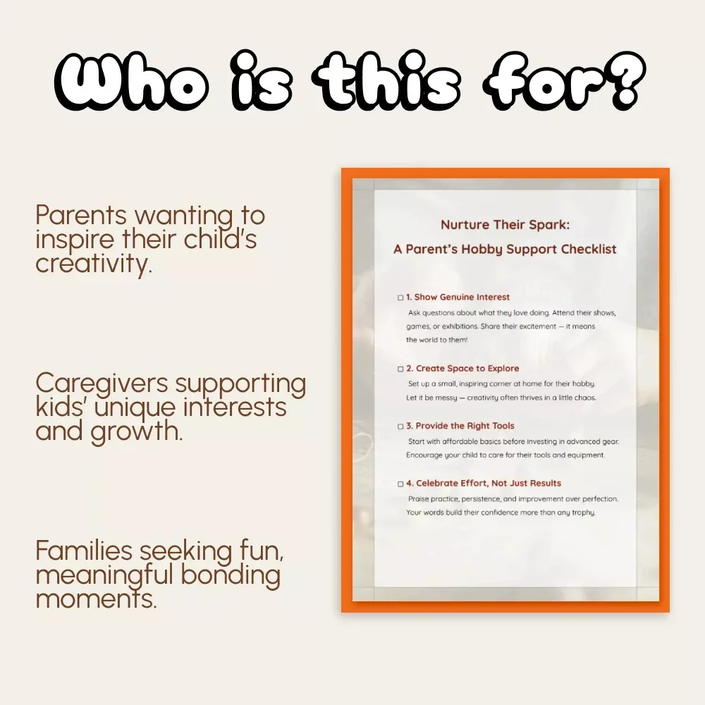 Nurture Their Spark: A Parent’s Hobby Support Checklist | Digital Download for Parents | How to Support Your Child's Hobbies | Printable Parenting Guide