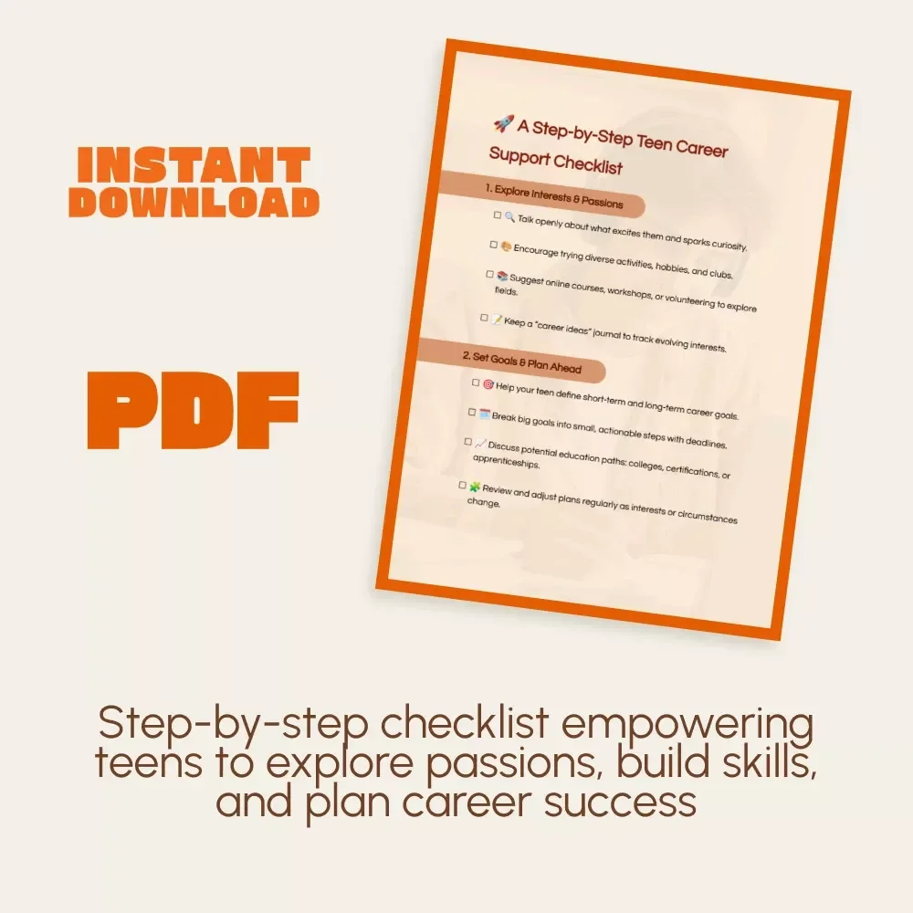 A Step-by-Step Teen Career Support Checklist | Printable Digital Download | How to Support Your Teen's Career Aspirations | Teen Goal Planner & Growth Guide