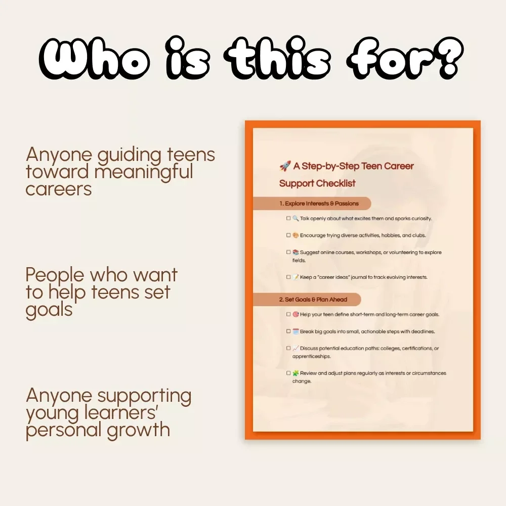 A Step-by-Step Teen Career Support Checklist | Printable Digital Download | How to Support Your Teen's Career Aspirations | Teen Goal Planner & Growth Guide