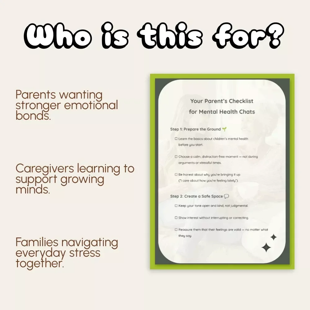 Your Parent’s Checklist for Mental Health Chats | Digital Guide for Parents | How to Talk to Your Child About Mental Health | Printable Family Communication Tool