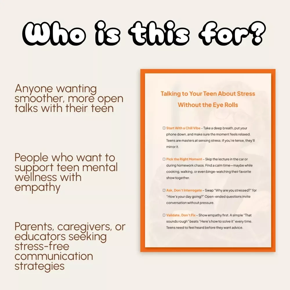 Talking to Your Teen About Stress Without the Eye Rolls | Digital Parenting Guide, Conversation Tips, Communication eBook for Parents, Printable Checklist, Teen Mental Health Resource