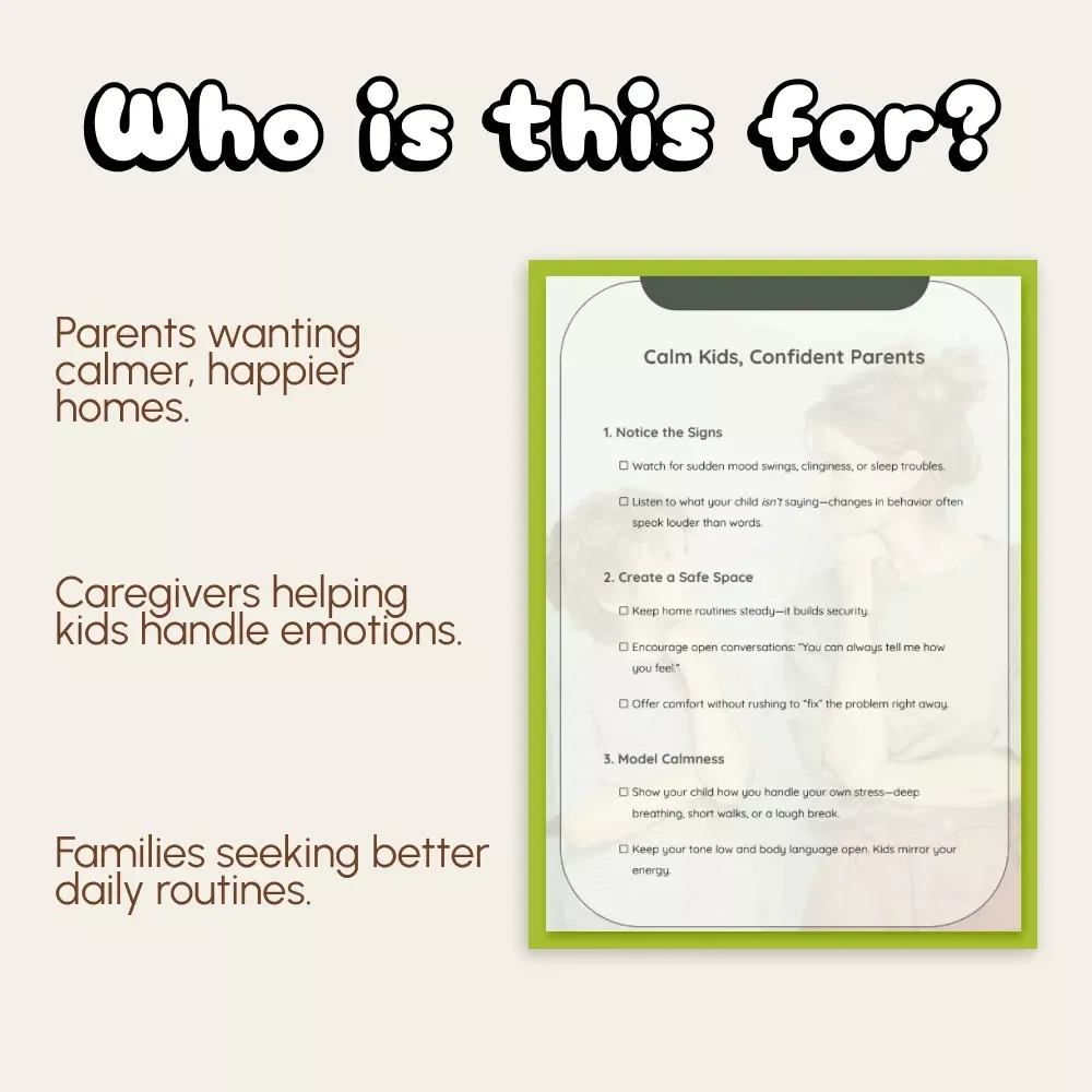Calm Kids, Confident Parents | Printable Checklist for Parents | How to Handle Children's Stress | Digital Download for Mindful Parenting & Emotional Wellness