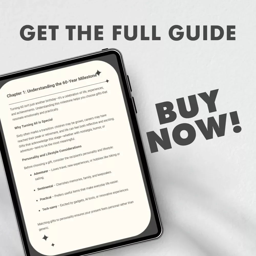 Celebrating 60 in Style: The Ultimate Guide to Memorable 60th Birthday Gifts | Digital Download eBook for Unique 60th Birthday Gifts, Ideas & Inspiration