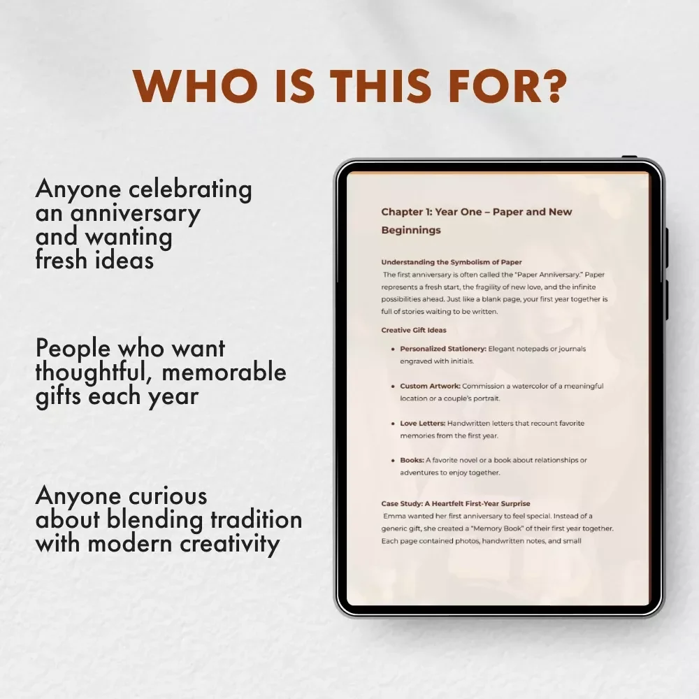 Your Complete Guide to Anniversary Gifts by Year – Digital eBook for Meaningful Anniversary Gift Ideas, Modern & Traditional Gift Inspiration for Every Year of Marriage