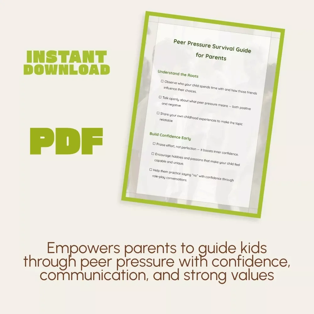 Peer Pressure Survival Guide for Parents | Printable Checklist for Moms & Dads | How to Handle Children's Peer Pressure | Digital Download Parenting Resource