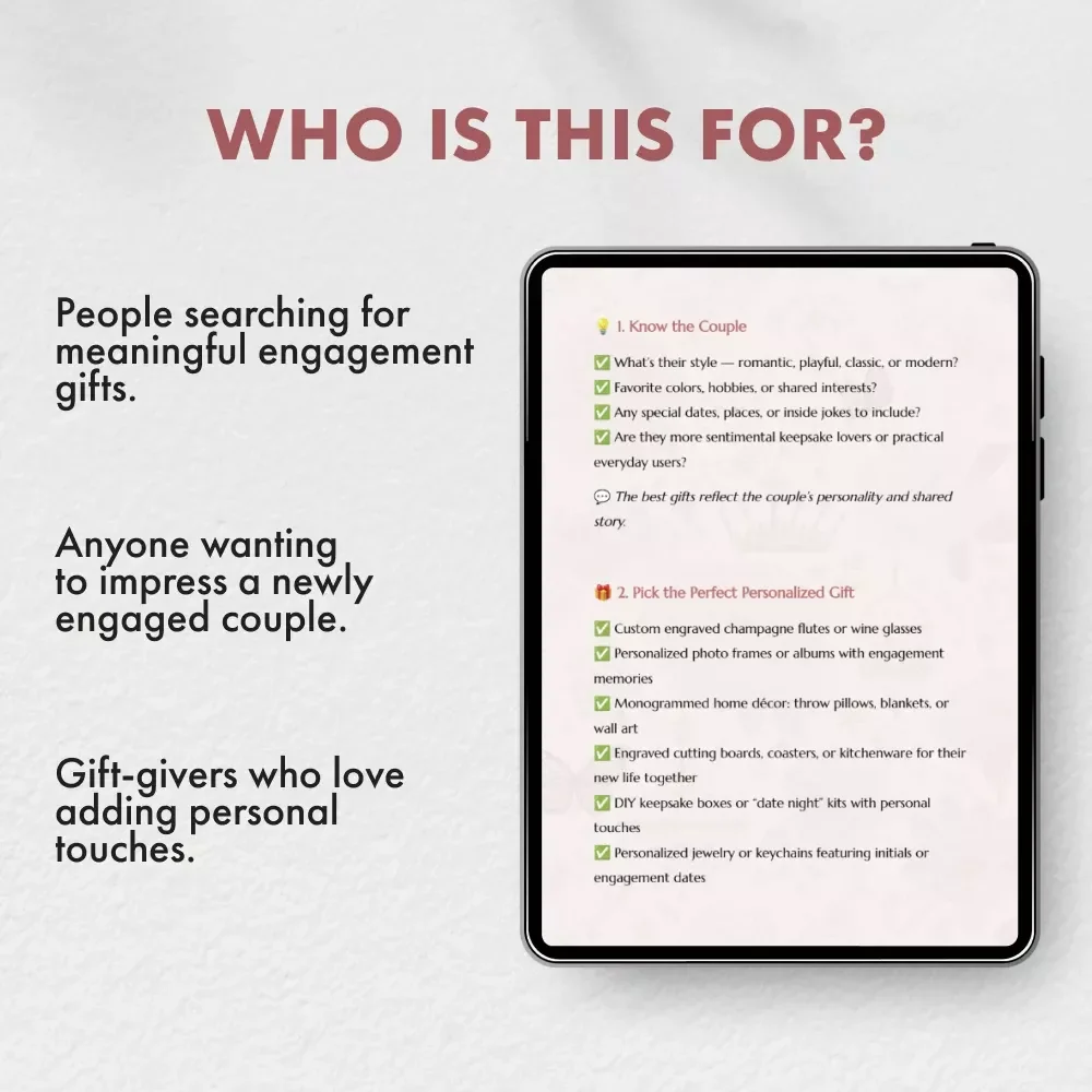 Engagement Gifts That Wow Every Couple | Personalized Engagement Gifts Checklist | Digital Download Guide for Thoughtful Gift-Givers, Wedding Planners & Friends