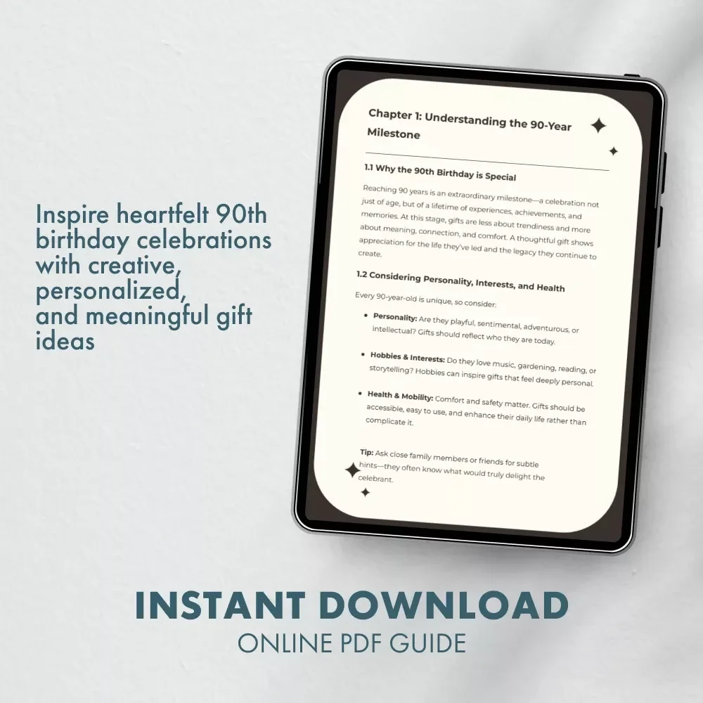 Celebrating 90 Years: Thoughtful and Memorable Gift Ideas for a Remarkable Milestone | 90th Birthday Gift Ideas Guide | Digital Download for Unique Senior Gifts
