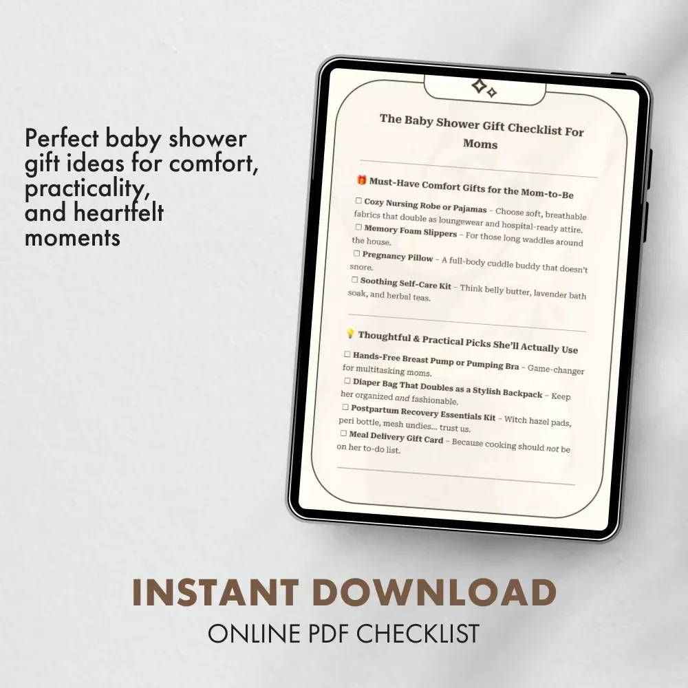 The Baby Shower Gift Checklist For Moms | Printable Digital Download | Ultimate baby shower gifts for mom Guide & Essential Checklist