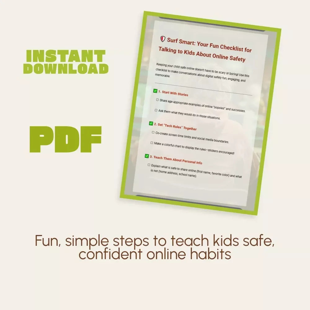 Surf Smart: Your Fun Checklist for Talking to Kids About Online Safety | Printable Digital Download for Parents | How to Talk to Your Child About Online Safety Guide