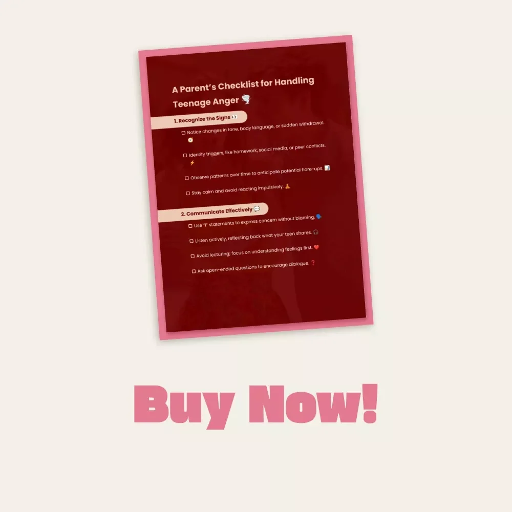 A Parent’s Checklist for Handling Teenage Anger | Printable Digital Download | How to Handle Teenage Anger Guide for Calm Communication, Boundaries & Emotional Support