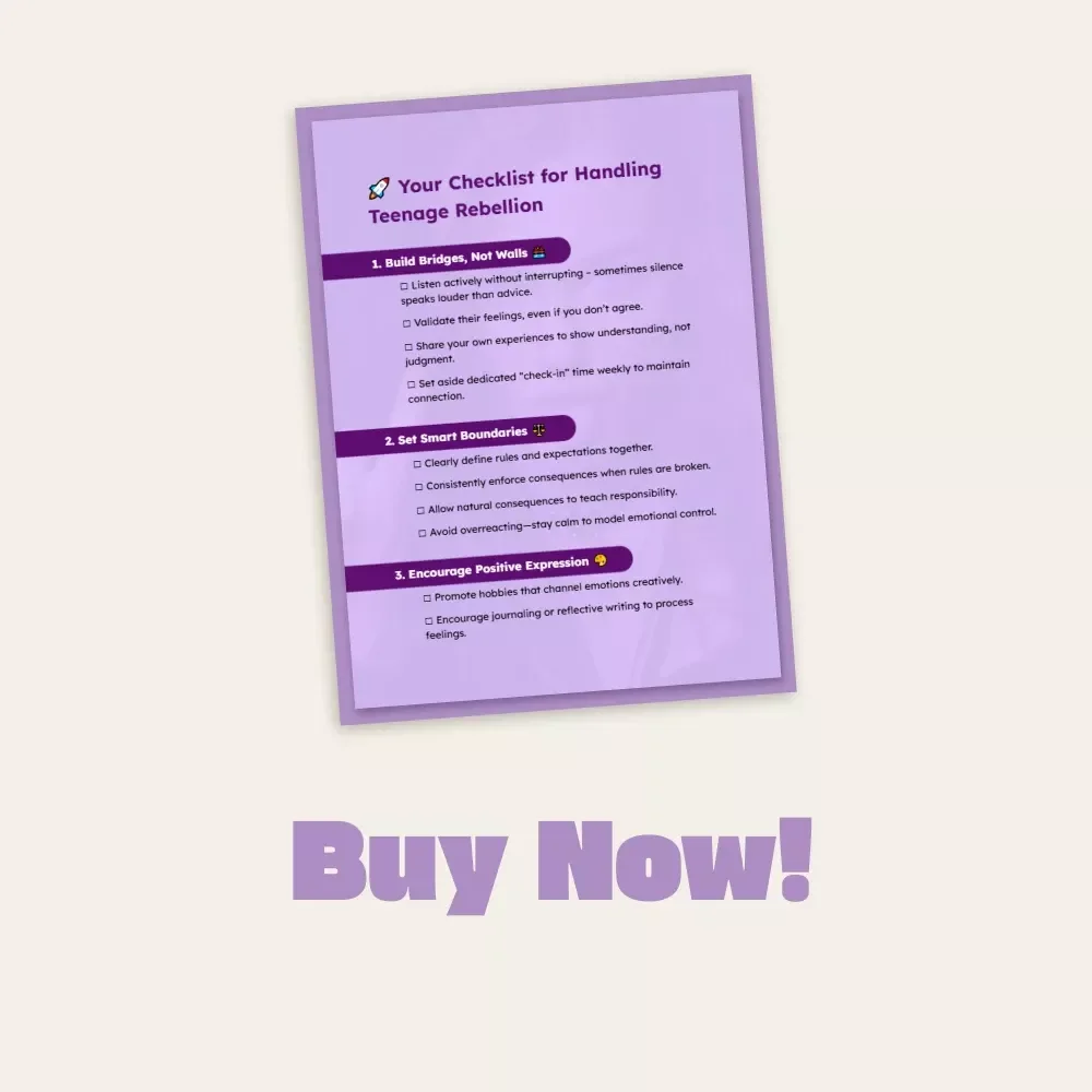 Your Checklist for Handling Teenage Rebellion | Digital Parenting Guide for How to Handle Teenage Rebellion | Printable Family Communication & Boundaries Planner