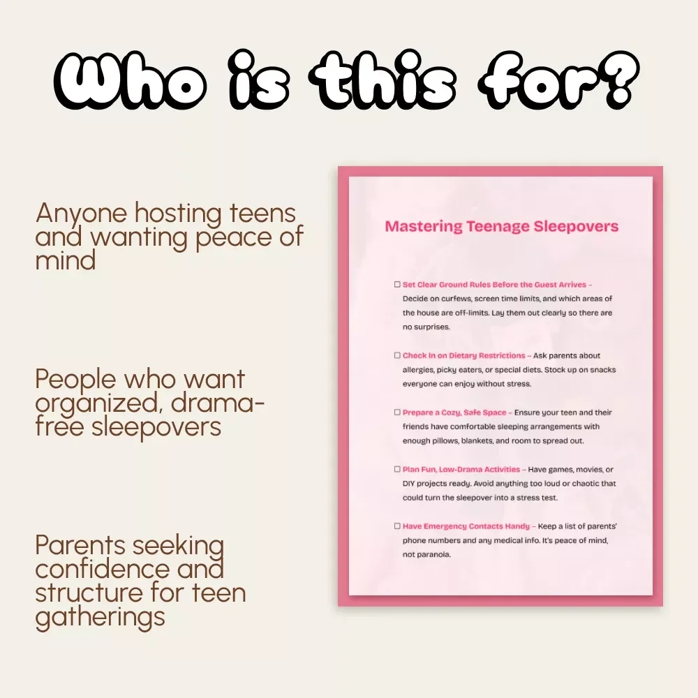 Mastering Teenage Sleepovers | Printable Parenting Guide | Digital Download eBook for Parents | Teen Sleepover Checklist & Hosting Tips