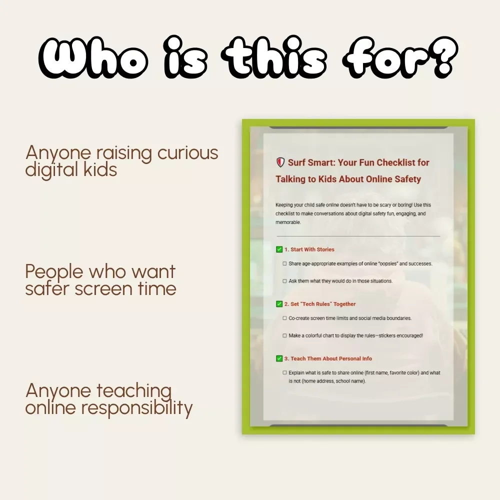Surf Smart: Your Fun Checklist for Talking to Kids About Online Safety | Printable Digital Download for Parents | How to Talk to Your Child About Online Safety Guide