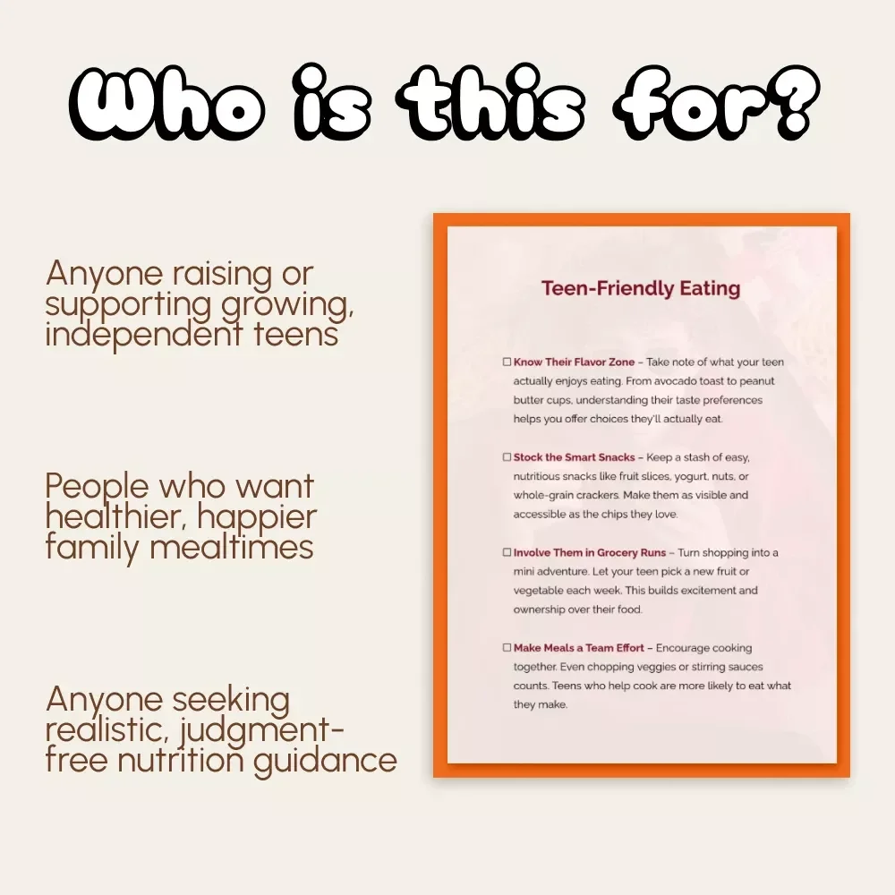 Teen-Friendly Eating | Healthy Eating Guide for Teens | Digital Download Nutrition Tips for Parents | Printable Teen Food Habits eBook