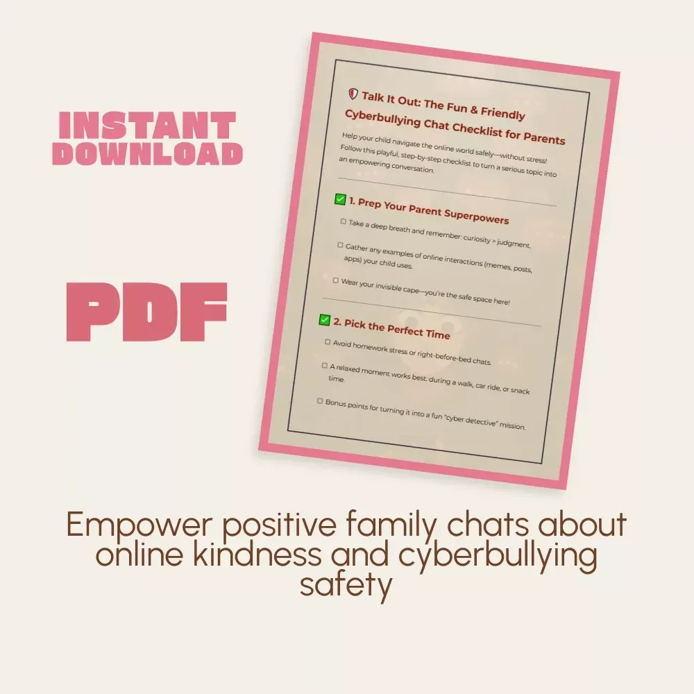 Talk It Out: The Fun & Friendly Cyberbullying Chat Checklist for Parents | Digital Download Guide on How to Talk to Your Child About Cyberbullying | Printable Parenting Resource for Open Conversations