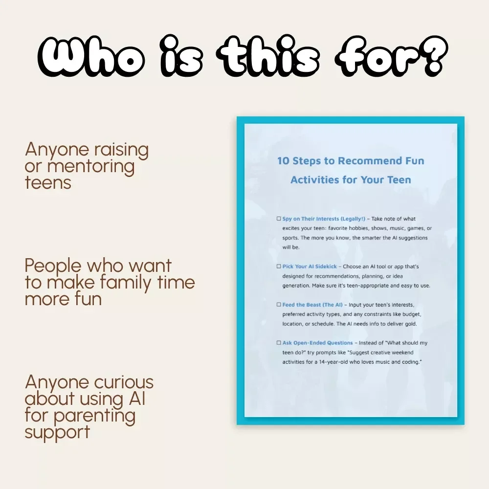 10 Steps to Recommend Fun Activities for Your Teen | Digital Checklist | How to Use AI to Recommend Activities for Your Teen | Printable & Editable PDF Guide