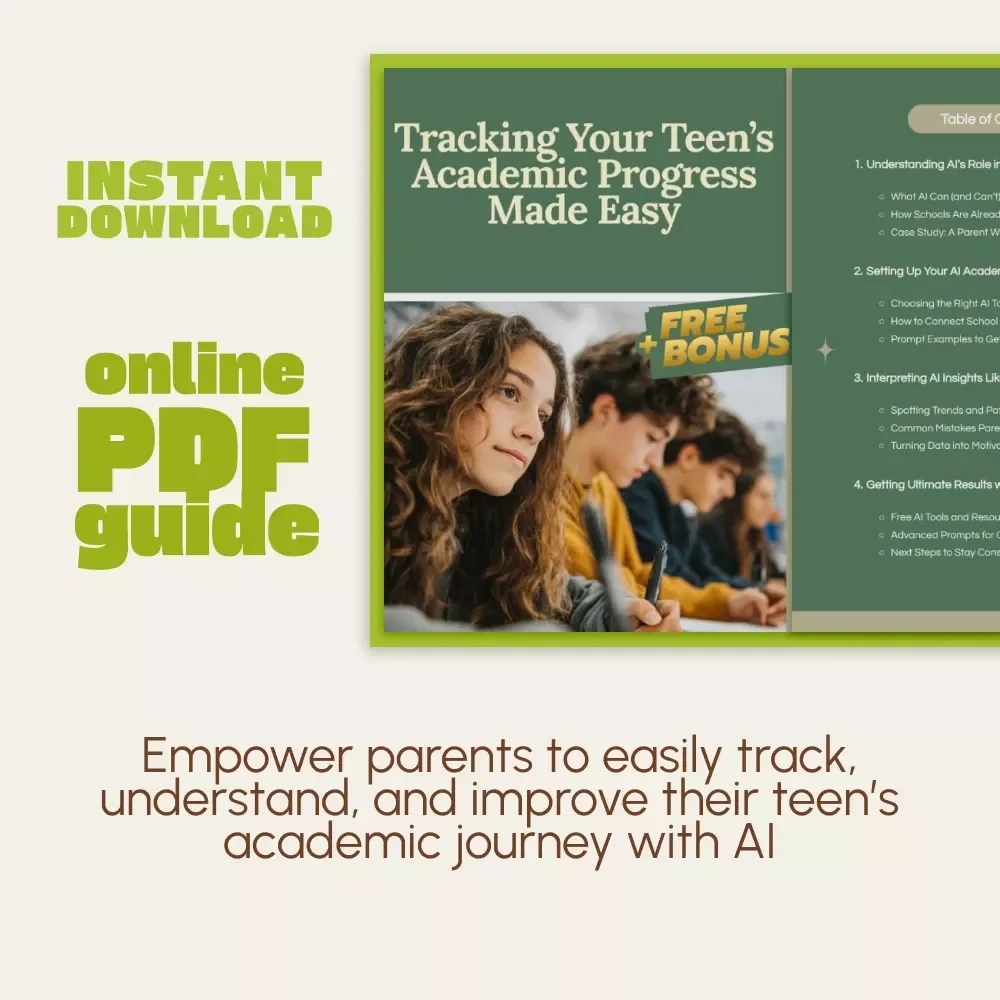 Tracking Your Teen’s Academic Progress Made Easy | AI Parent Guide | How to Use AI to Track Your Teen’s Academic Progress | Digital Download eBook for Smart Parenting Success