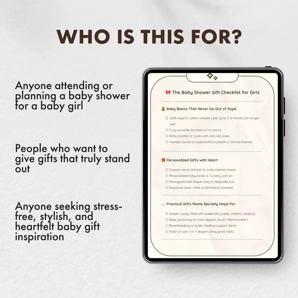 The Baby Shower Gift Checklist for Girls | Printable Digital Download | New Mom Gift Guide, eBook, and Baby Shower Planning Checklist for Thoughtful Gift Ideas