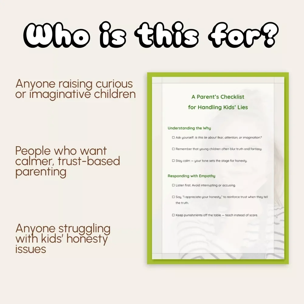 A Parent’s Checklist for Handling Kids’ Lies | Digital Parenting Guide for How to Handle Children's Lying | Printable PDF for Gentle, Honest Conversations