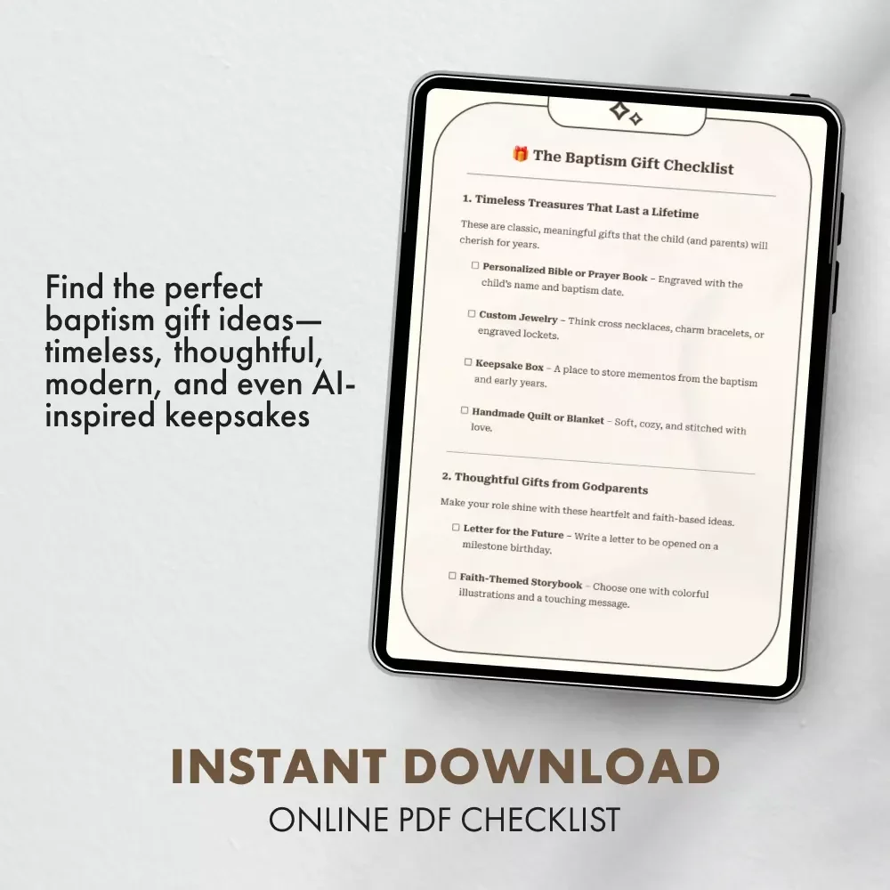 The Baptism Gift Checklist | Printable Baptism Gift Ideas Guide for Godparents, Family & Friends | Digital Download